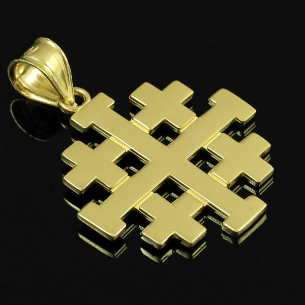 10K Solid Yellow Gold Jerusalem "Crusaders" Cross Pendant Necklace