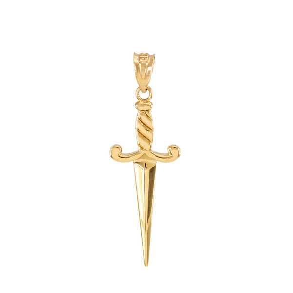 14K Solid Gold Dagger Knife Charm Pendant - Yellow Gold