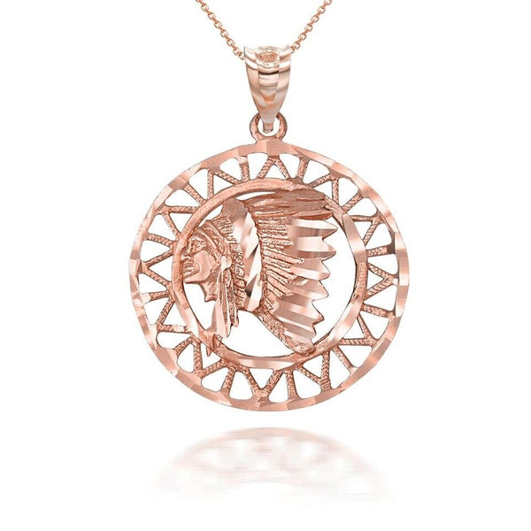 10K Solid Gold Apache Openwork Pendant Necklace - Yellow, Rose, or White