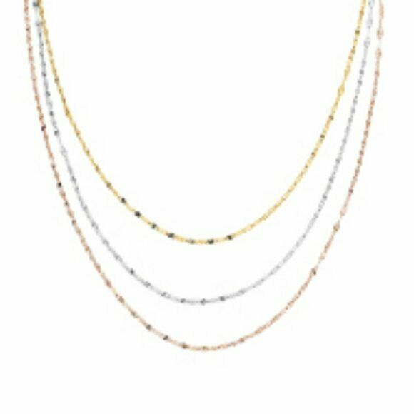 14K Solid Gold Graduate Tri-color Layer Hammered Mariner Necklace 16"-18" Adjus