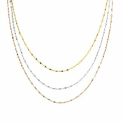 14K Solid Gold Graduate Tri-color Layer Hammered Mariner Necklace 16"-18" Adjus