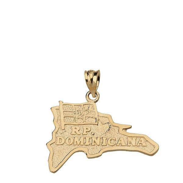 Solid 14k Yellow Gold Dominican Republic R.P Dominicana Pendant Necklace
