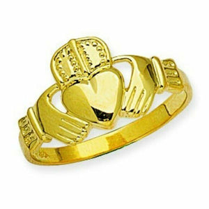 14K Solid Yellow Real Gold Mens Claddagh Ring Size 6, 7, 8
