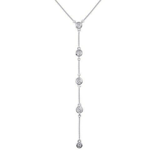 925 Sterling Silver 4 drop CZ Dangle Necklace 16"-18" Adjustable