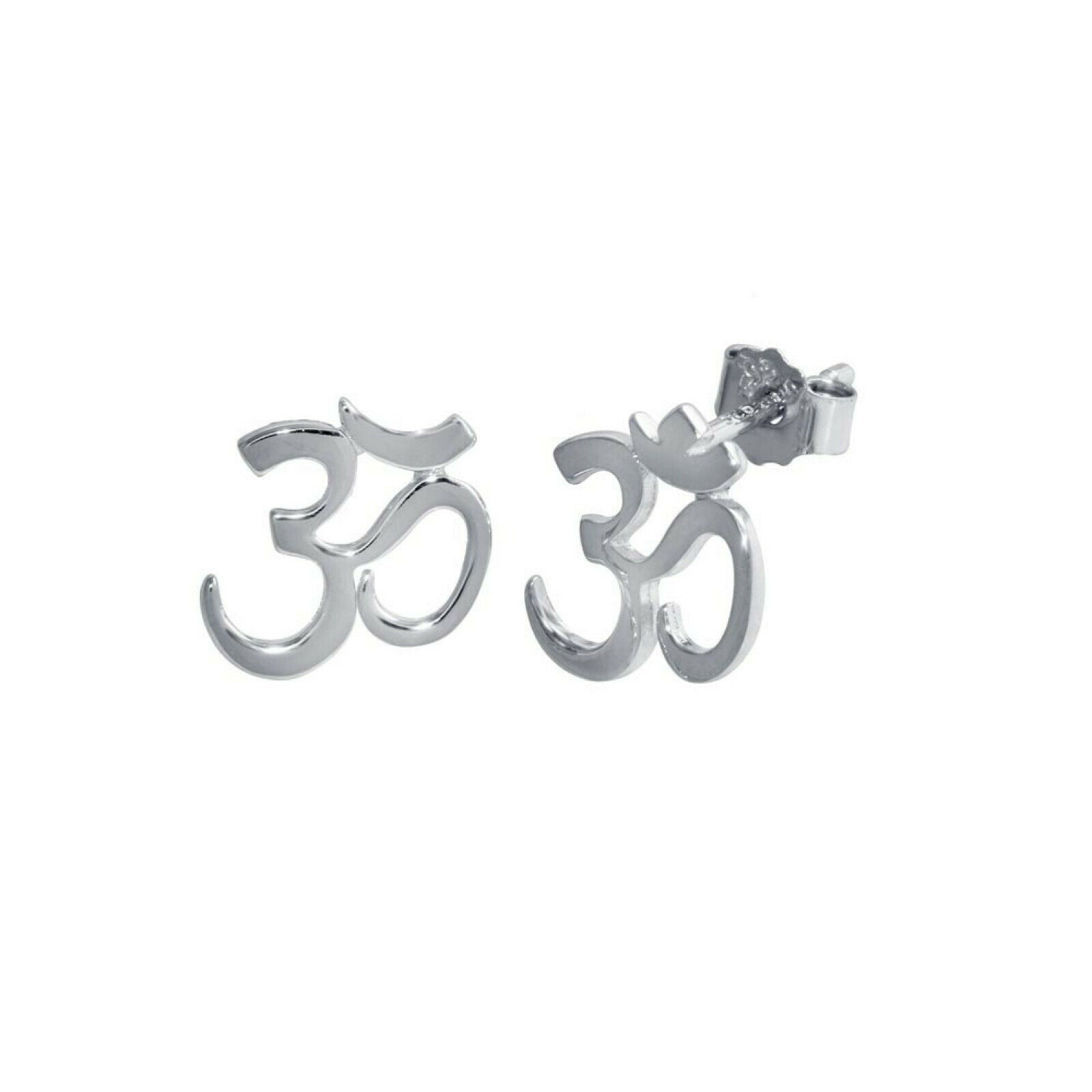 Sterling Silver 925 Om Aum Stud Small Earrings Yoga Symbol