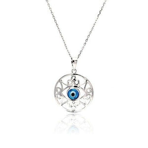 NWT 925 Sterling Silver Rhodium Open Outline Disc Evil Eye CZ Necklace Necklace