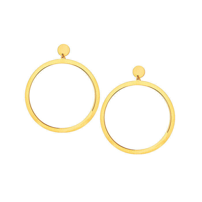 14K Solid Yellow Gold Dangle Circle Post Nut Earrings