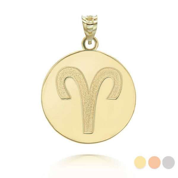 Personalized Name 10k 14k Solid Gold Zodiac Sign Aries Pendant Necklace