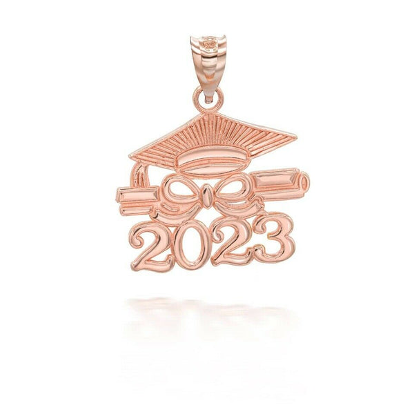 10K Solid Gold Class of 2023 Graduation Cap and Diploma Pendant Necklace