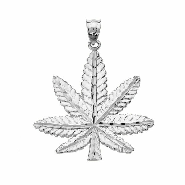 .925 Sterling Silver Marijuana Leaf Cannabis Charm Pendant Necklace