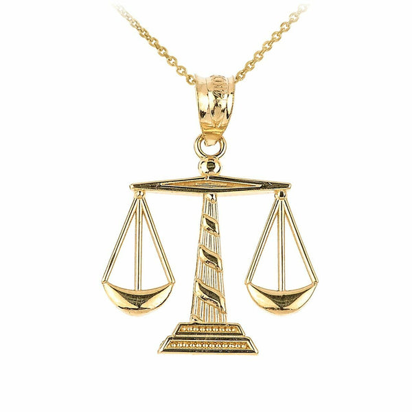 Solid Yellow 14k Gold Scales of Justice Pendant Necklace
