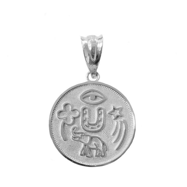 10k 14k Solid Gold Lucky Charms Amulet Good Luck Disc Medallion Pendant Necklace