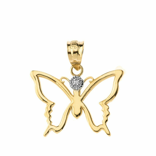 Solid Gold Diamond Butterfly Outline Openwork Resurrection Joy Pendant Necklace