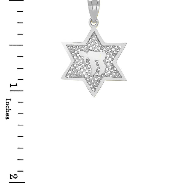 925 Sterling Silver Religious Jewish Star of David with Chai Pendant Necklace