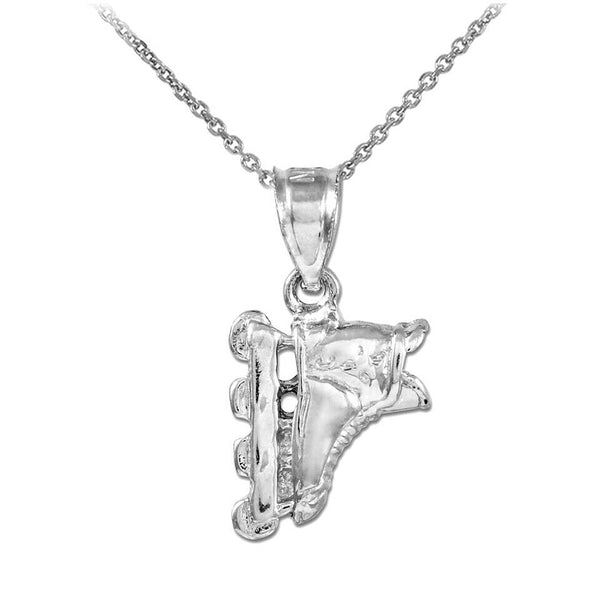 10K Solid Gold Roller Blade Pendant Necklace - Yellow, or White Gold
