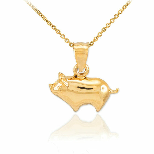 14K Solid Yellow Gold Pig Charm Pendant Necklace 16" 18" 20" 22"