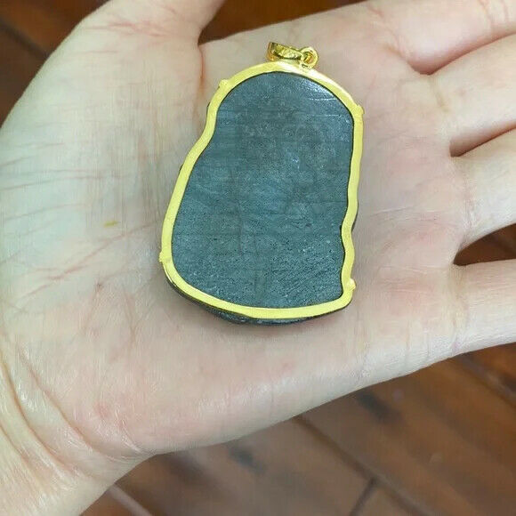 14K Real Solid Gold Natural Sapphire Carved Jesus Christ Head Face Pendant Large