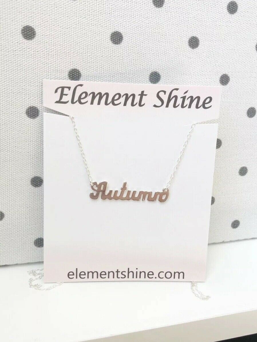 NWT Personalized Sterling Silver Cut Out Name Plate Necklace - Autumn 18” adjust