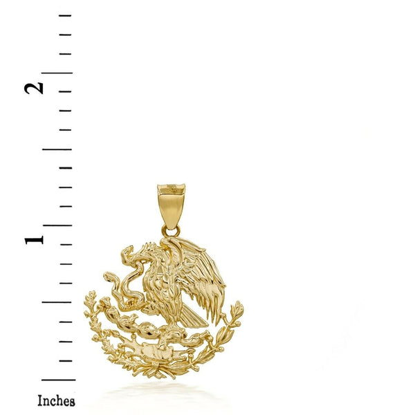 10K Solid Yellow Gold Mexico Mexican Eagle Coat Of Arms Pendant Necklace