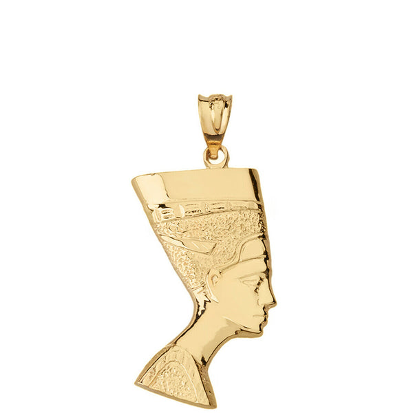 Solid 14k Yellow Gold Egyptian Queen Nefertiti Face Statue Pendant Necklace