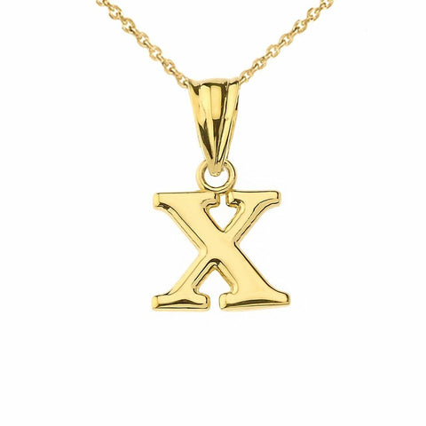 14k Solid Yellow Gold Small Mini Initial Letter X Pendant Necklace