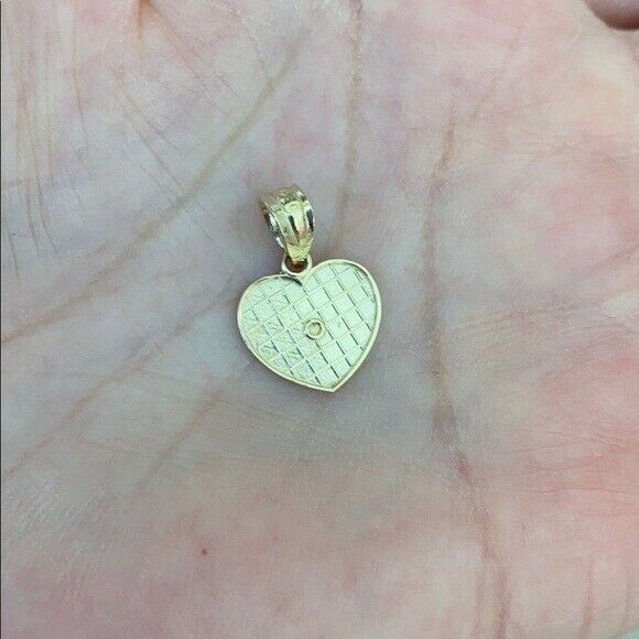 10k Yellow Gold Hammered Mini Small Heart Pendant Necklace