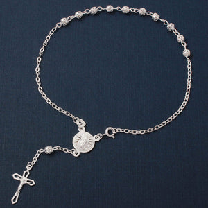 NWT 925 Fine Sterling Silver High Polished Filigree Rosary Dangle Corss Anklet