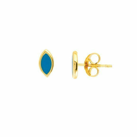 14K Solid Gold Turquoise Enamel Mini Stud Marquise Shape Earrings -Minimalist
