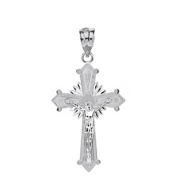 925 Sterling Silver Passion Crucifix with Halo Cross Pendant Necklace