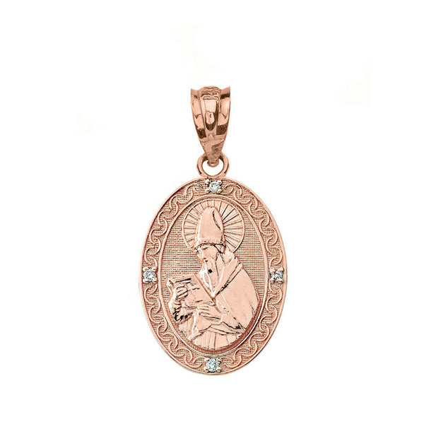 Solid 10k Gold Diamond Engravable Saint Augustine Oval S Pendant Necklace 1.04"