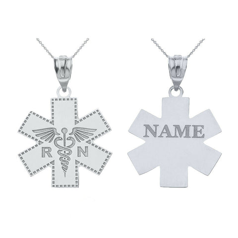Personalized Name Silver Caduceus RN Registered EMT Cross Pendant Necklace