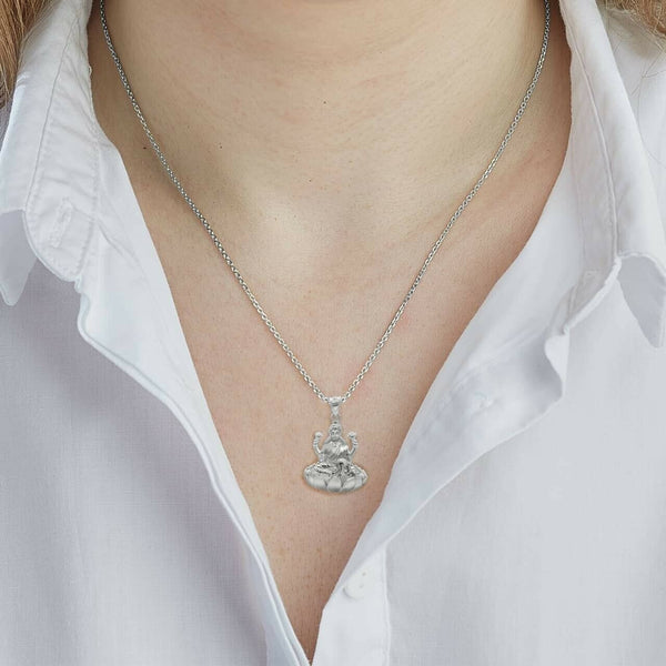 10K Solid Gold Lakshmi God Hindu Pendant Necklace - Yellow, Rose, or White