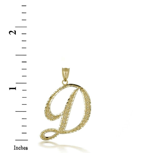 10k Solid Yellow Gold Cursive Initial Letter D Pendant Necklace