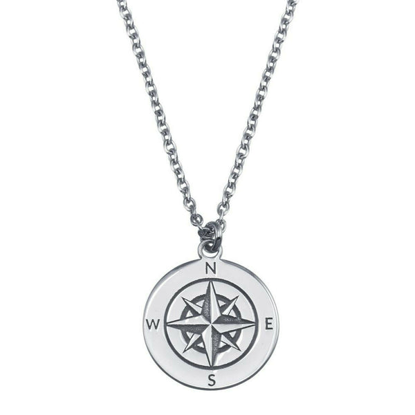 925 Sterling Silver North South East West Compass Travel Open Pendant Necklace