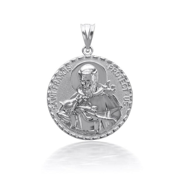 10K Solid Gold 3D Saint Francis Protect Us Pendant Necklace