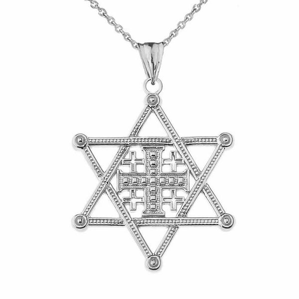 925 Sterling Silver Star Of David Jerusalem Cross Pendant Necklace 16"-22"