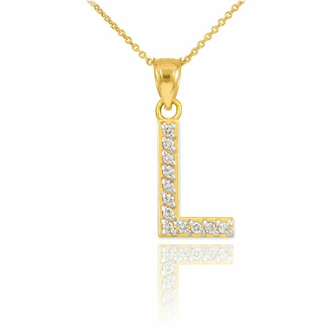 10k Solid Yellow Gold Diamond Monogram Initial Letter L Pendant Necklace