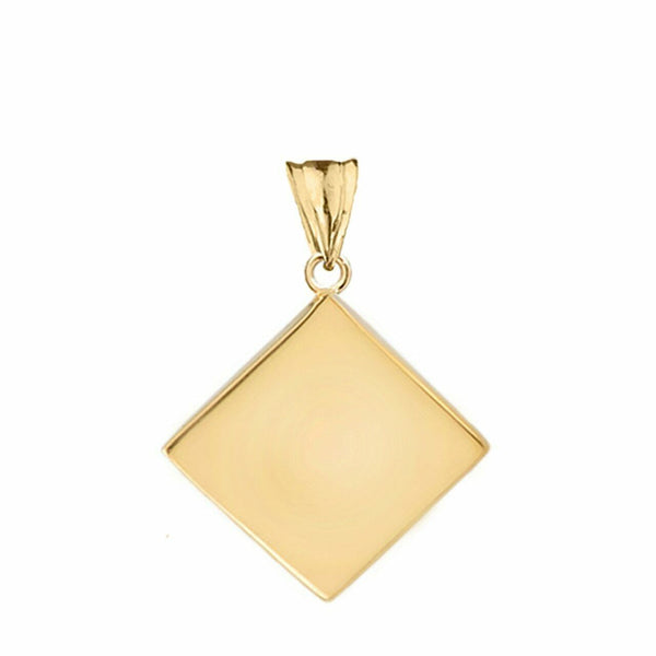 Solid 14k Yellow Gold Simple Diamond Shaped Mini Plain Pendant Necklace