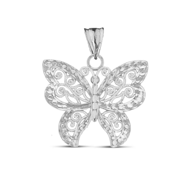 925 Sterling Silver Filigree Butterfly Pendant Necklace 16",18",20",22" Made USA