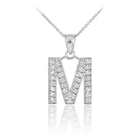 925 Sterling Silver Letter "M" Initial CZ Monogram Pendant Necklace 16 18 20 22"