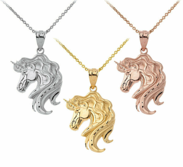 10k or 14k Solid Gold Legendary Mythical Unicorn Pendant Necklace