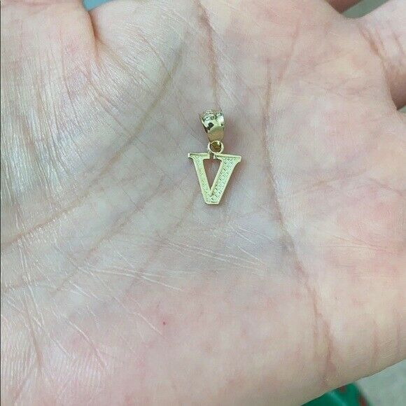 14k Solid Yellow Gold Small Mini Initial Letter V Pendant Necklace