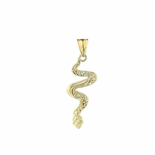 Solid 14k Yellow Gold Serpent Snake Pendant Necklace