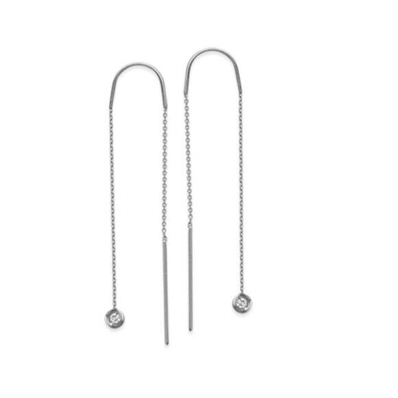 14K Solid White Gold Natural Diamond Round Chain Threader Earrings