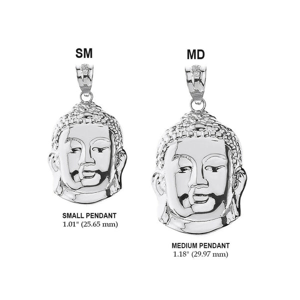 Sterling Silver Asian Zen Buddha Head Spiritual Peace Pendant Necklace S M