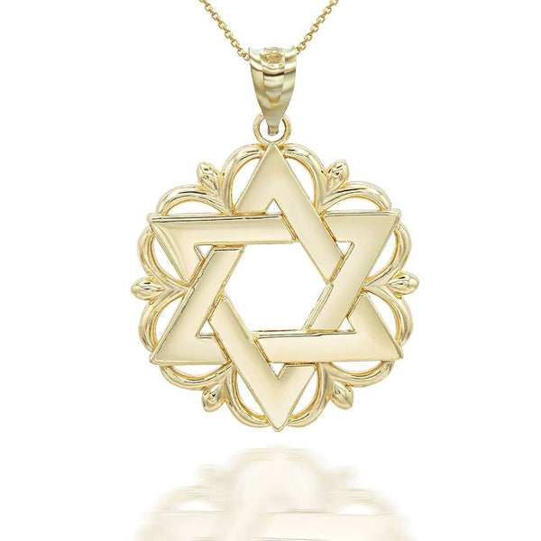 10K Solid Gold Star Of David Pendant Necklace - Yellow, Rose, or White