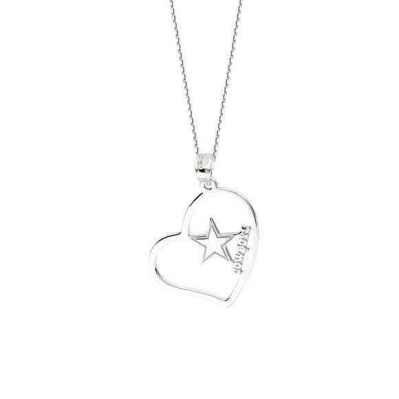 Dallas Cowboys Slanted Open Heart Silver Necklace - Officially Licensed NFL