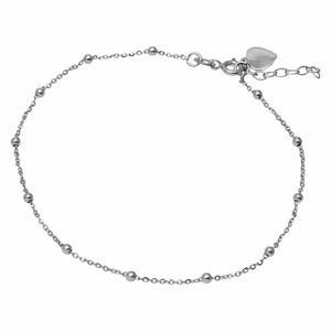 NWT Sterling Silver 925 Rhodium Plated DC Beads and Heart Anklet 9"-10" Adjust