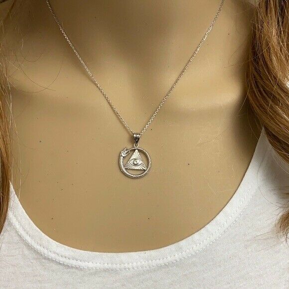 10K Solid Yellow Gold 3D Pyramid Eye of Horus Ouroboros Pendant Necklace