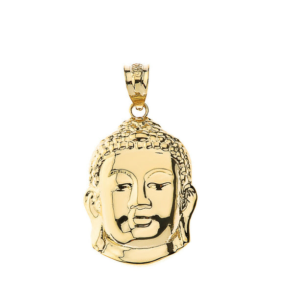 10k Yellow Gold Asian Zen Buddha Head Spiritual Pendant Necklace (Medium, Small)